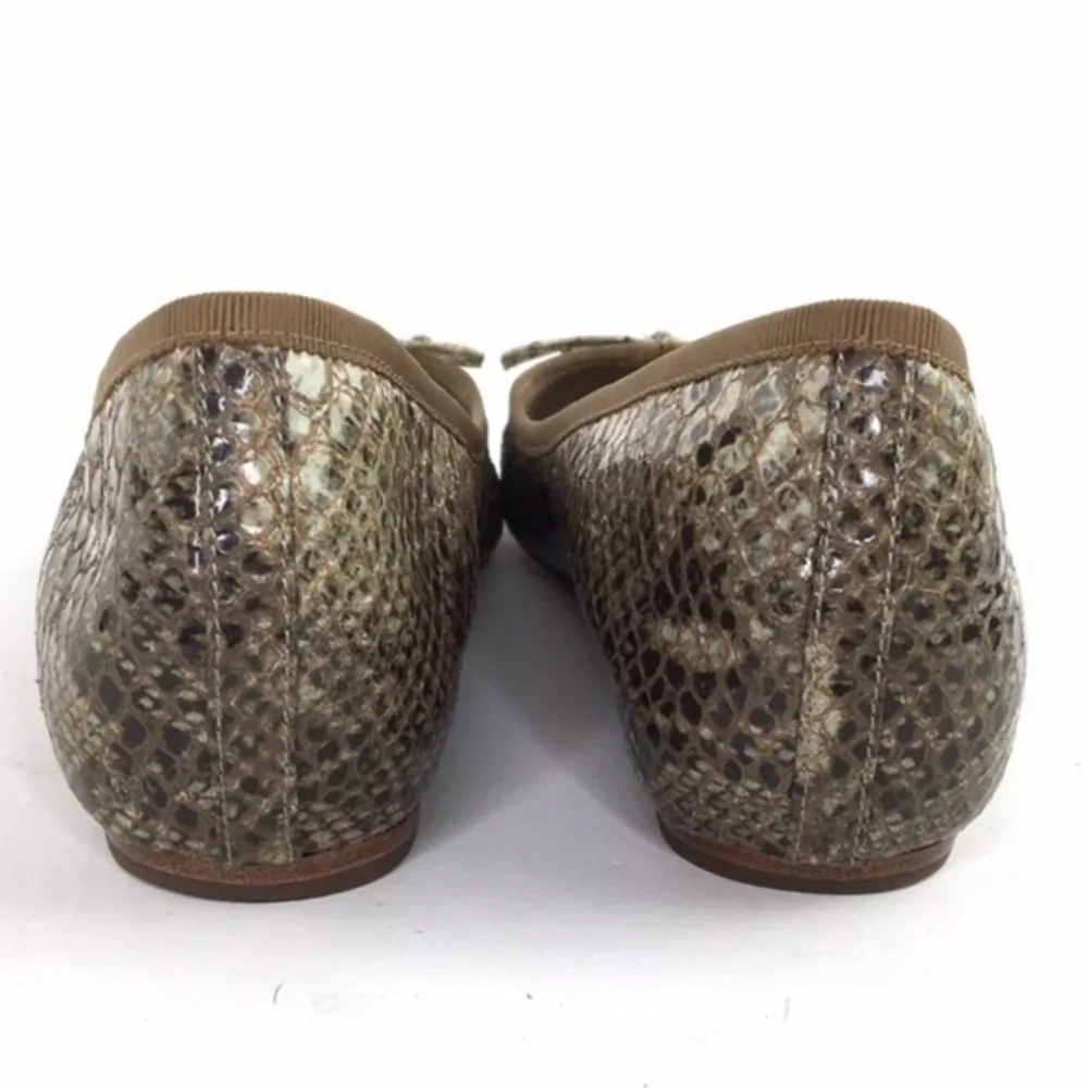 10022-Shoe Saks Fifth‎ Avenue Green/Brown Leather Snake Skin Bow Flats Sz 7